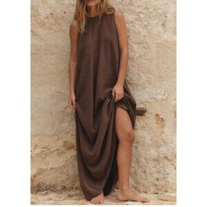 ZARA WOMENS SMALL FLOWING VOLUMINOUS MIDI BROWN DRESS